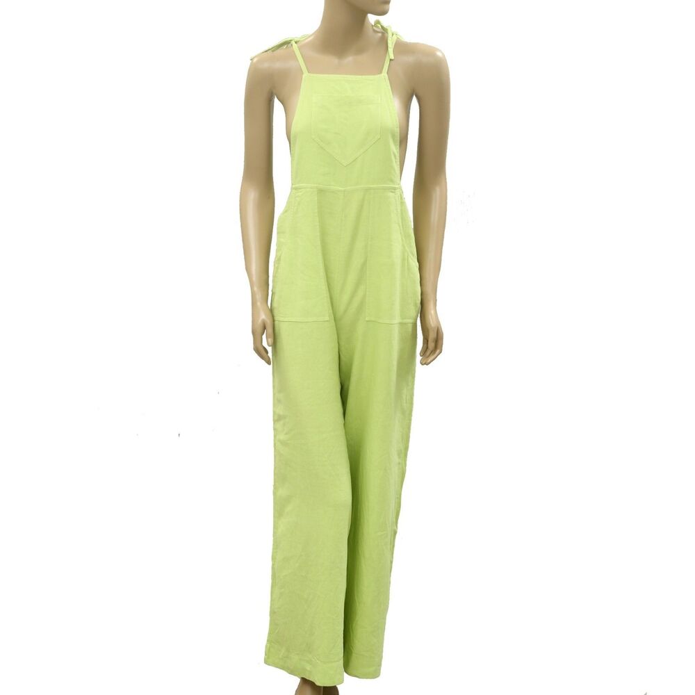 Free People Sleeveless Jumpsuit Dress One-Piece Solid Green Cotton XS 286901